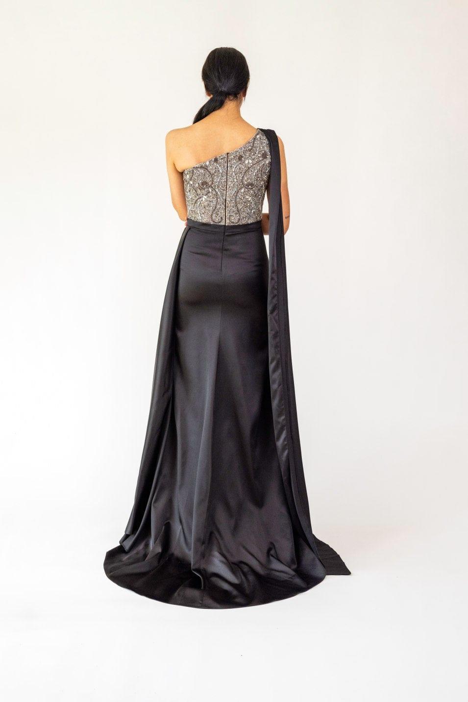 ONE SHOULDER BEADED TOP MAXI DRESS - FARACHI