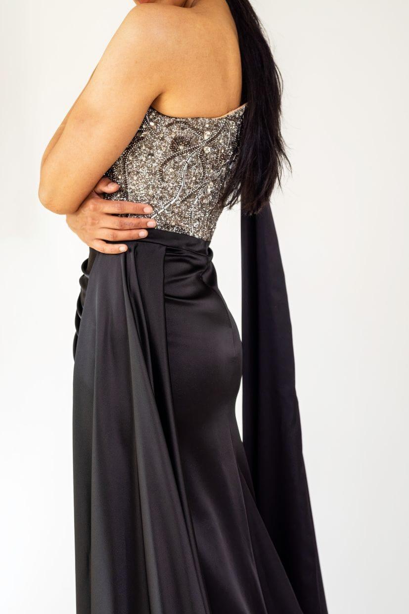 ONE SHOULDER BEADED TOP MAXI DRESS - FARACHI