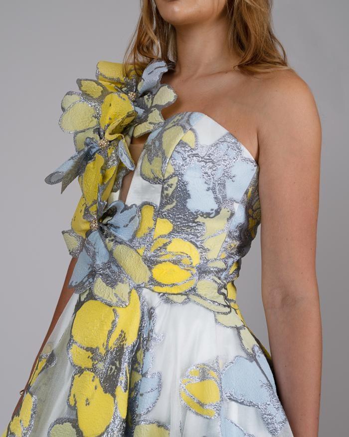 3D FLORAL HIGH-LOW BALL GOWN - FARACHI