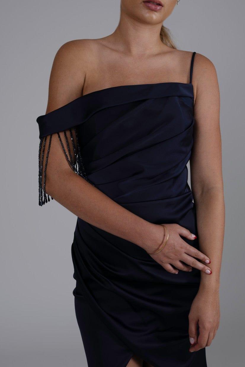 FRINGE SHOULDER MIDI DRESS - FARACHI