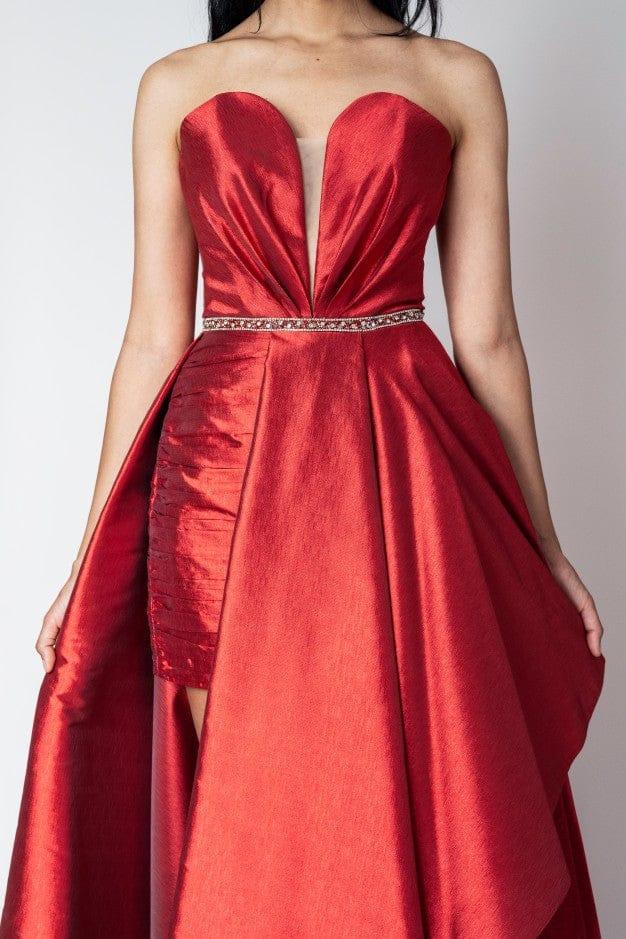 RED BEADED BELT OVERSKIRT DRESS - FARACHI