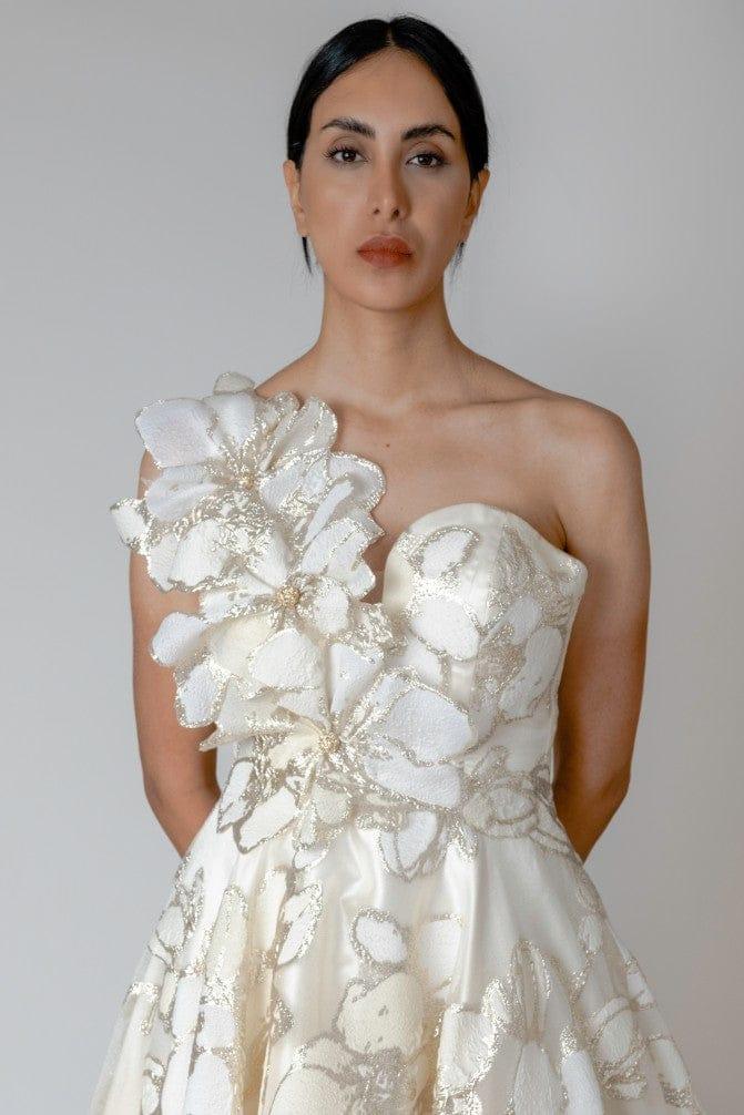 3D FLORAL HIGH-LOW WEDDING DRESS - FARACHI