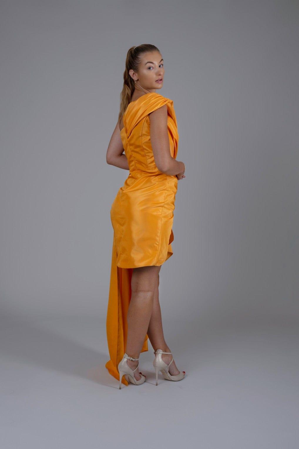 DRAPE DETAIL ORANGE MINI DRESS - FARACHI