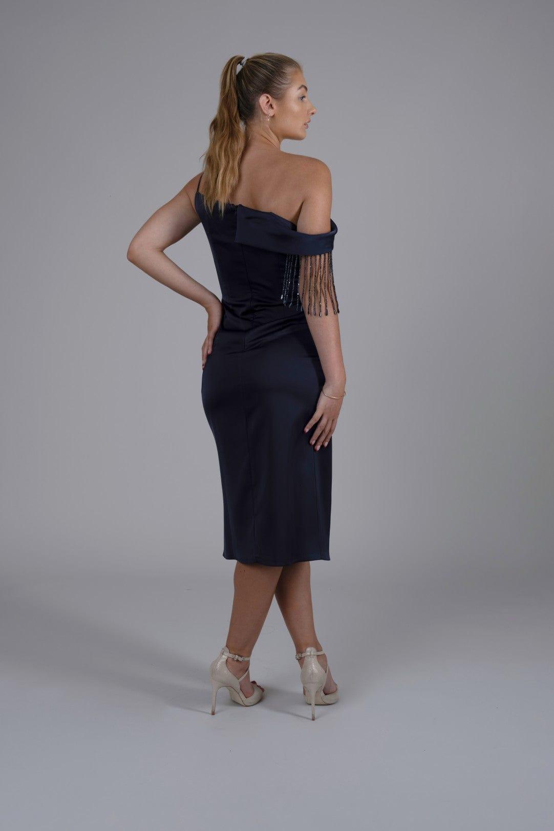FRINGE SHOULDER MIDI DRESS - FARACHI