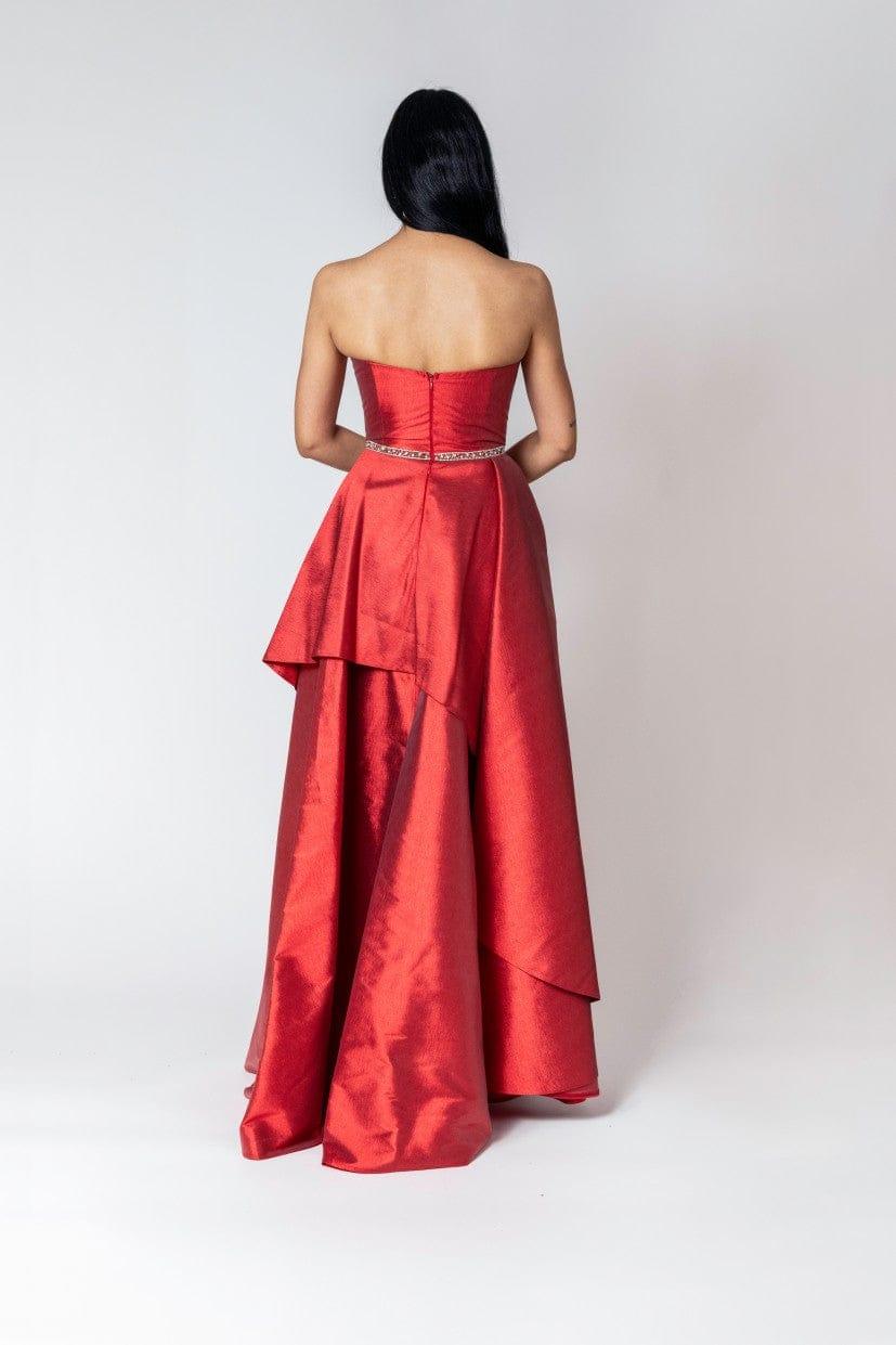 RED BEADED BELT OVERSKIRT DRESS - FARACHI