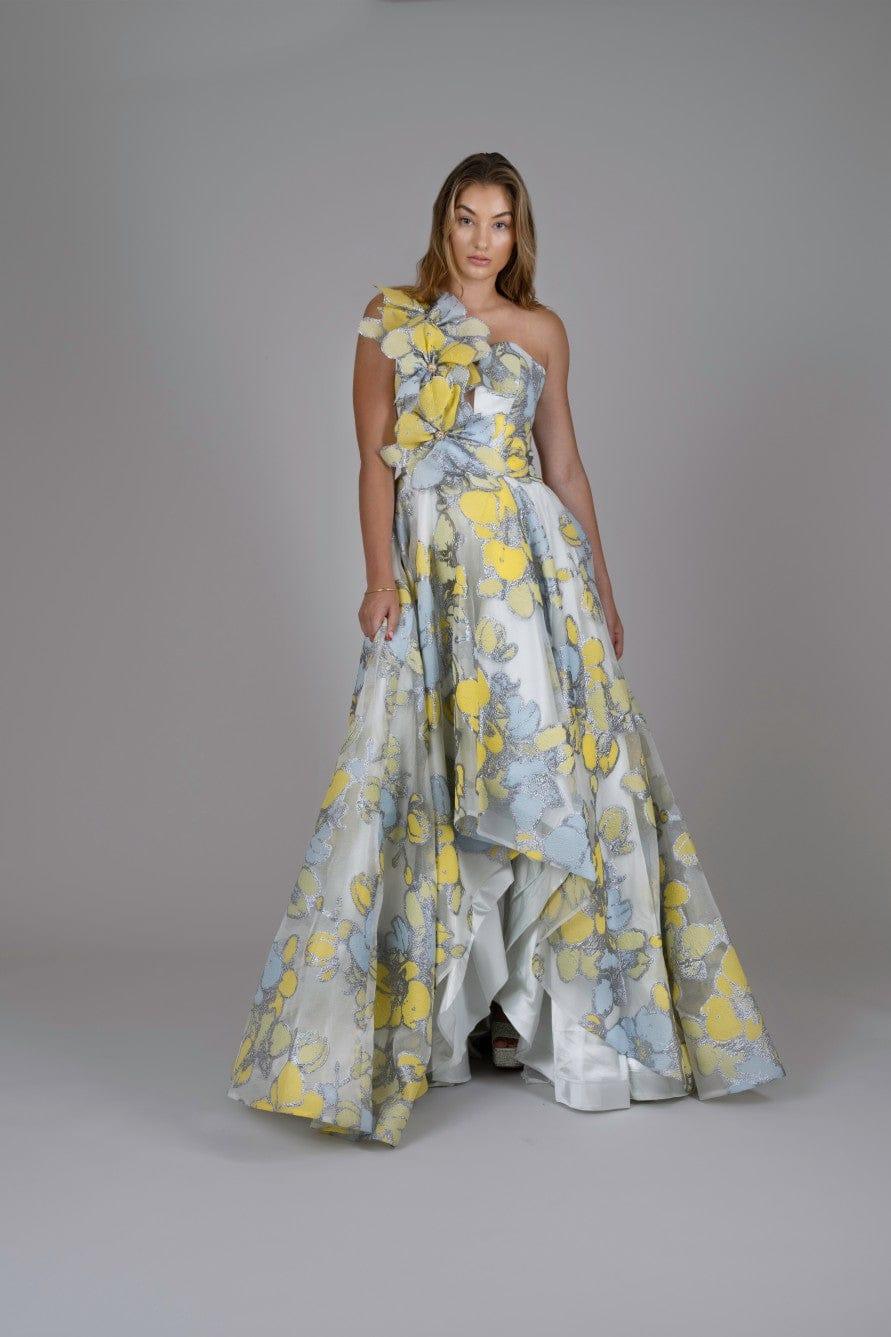 3D FLORAL HIGH-LOW BALL GOWN - FARACHI