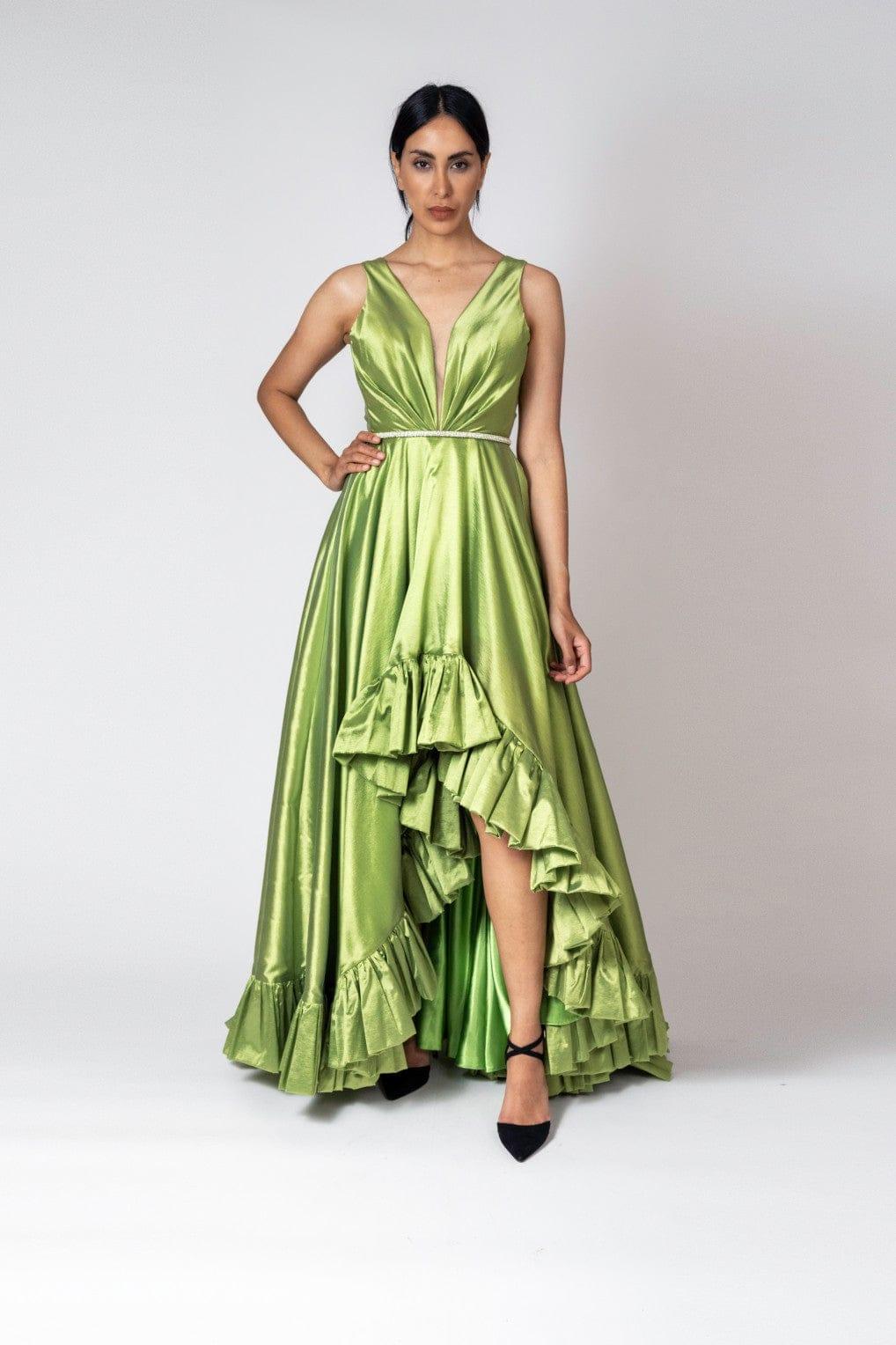 RUFFLE TRIM PROM DRESS - FARACHI