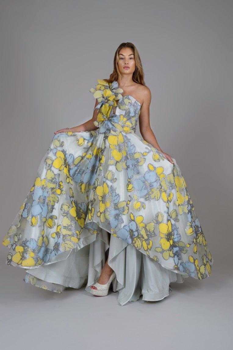 3D FLORAL HIGH-LOW BALL GOWN - FARACHI