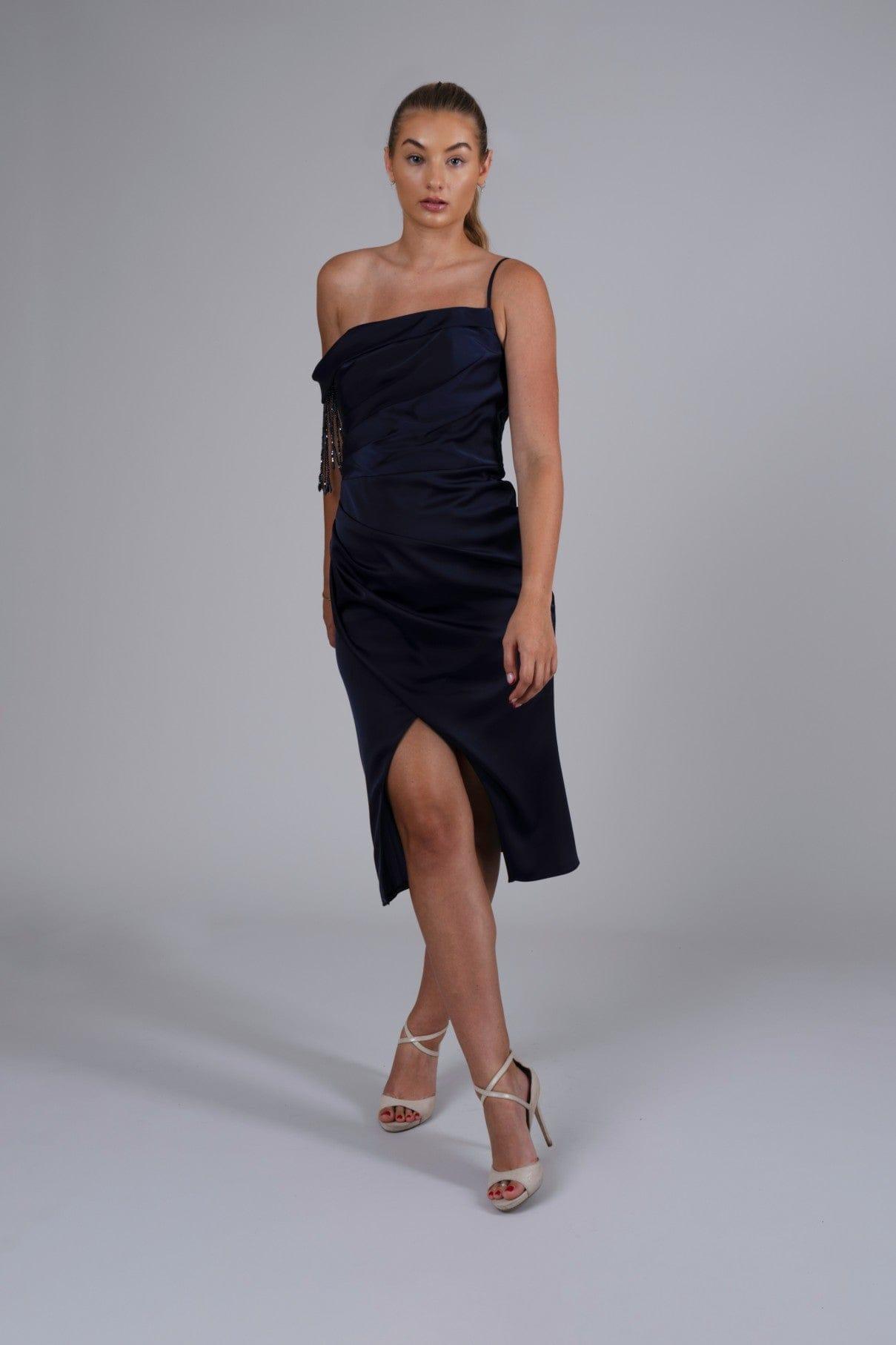 FRINGE SHOULDER MIDI DRESS - FARACHI