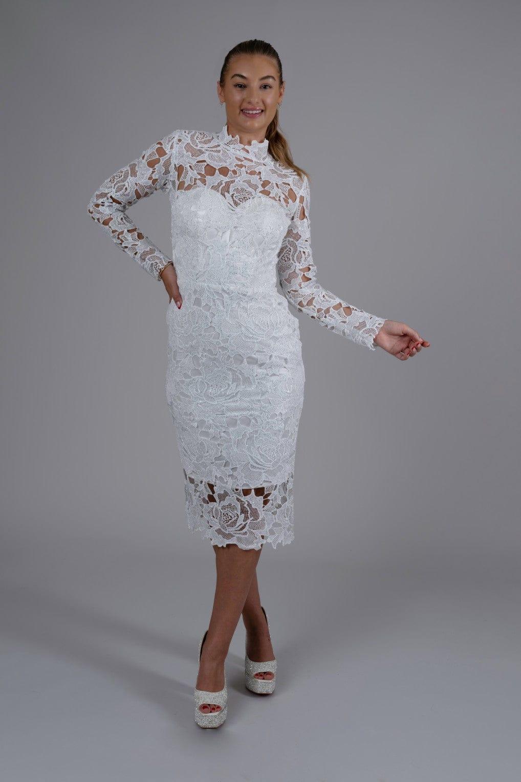 FLORAL GUIPURE LACE MIDI DRESS - FARACHI