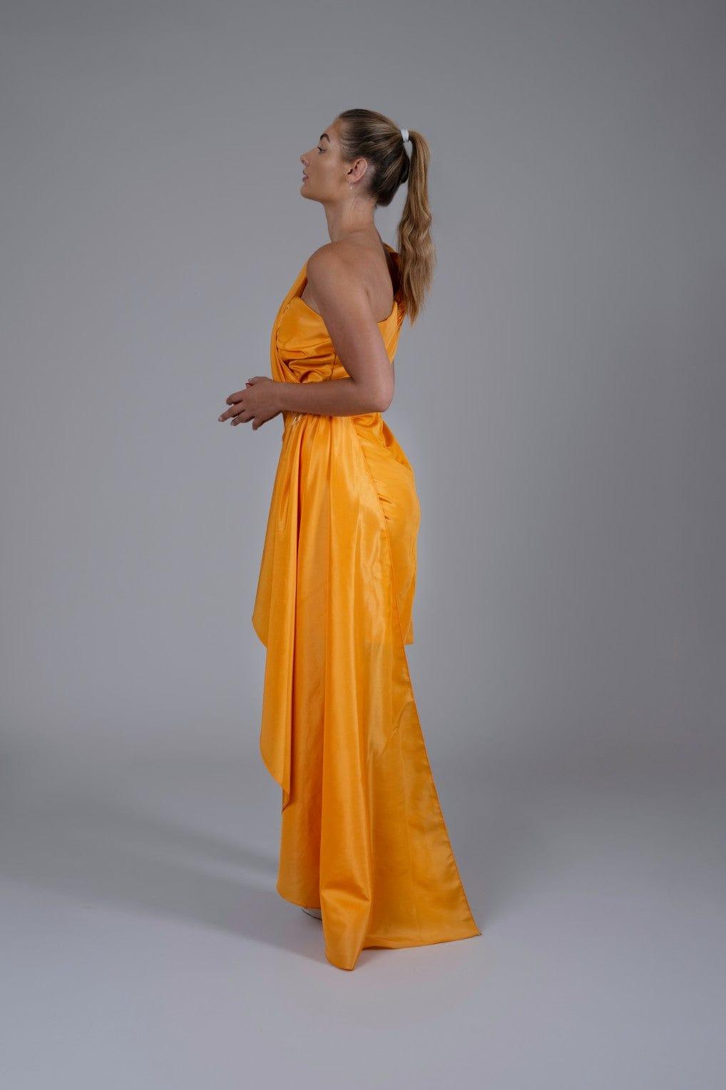 DRAPE DETAIL ORANGE MINI DRESS - FARACHI