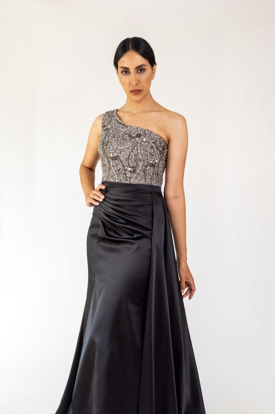 ONE SHOULDER BEADED TOP MAXI DRESS - FARACHI