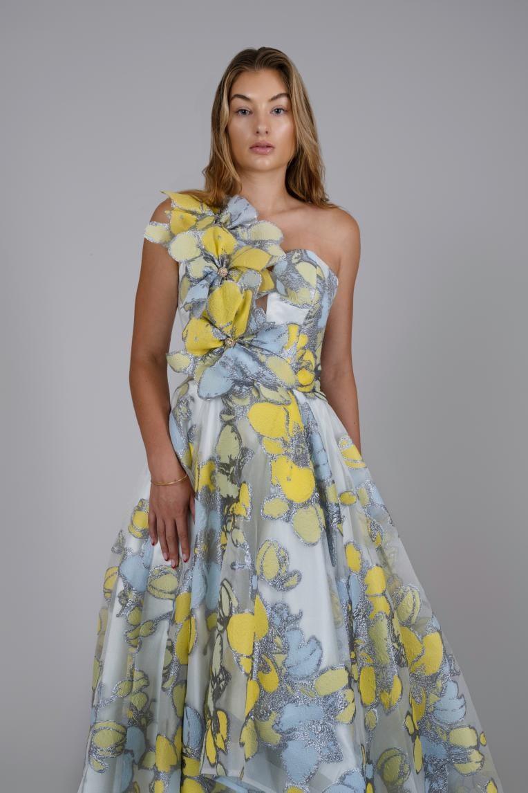 3D FLORAL HIGH-LOW BALL GOWN - FARACHI