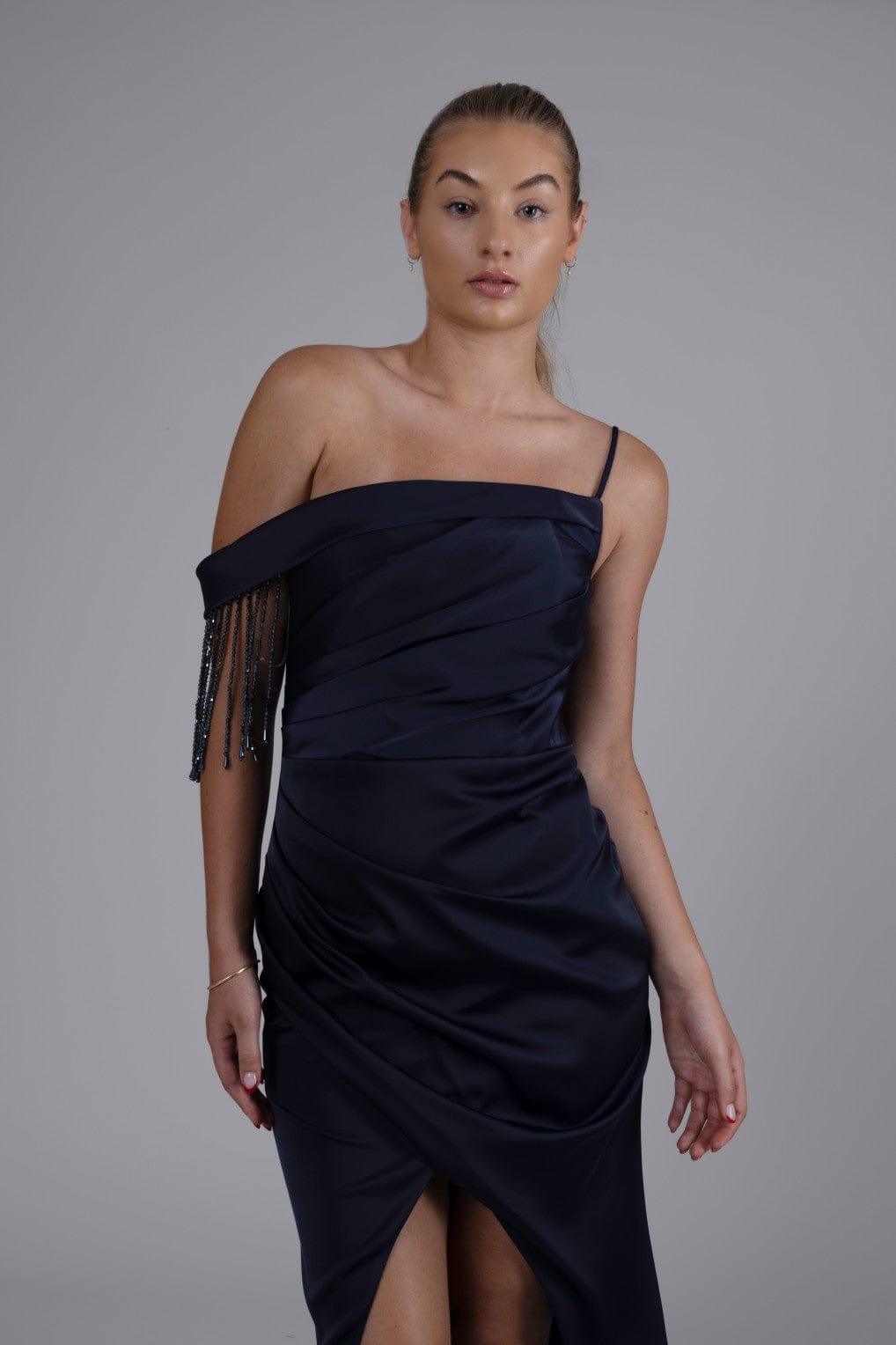 FRINGE SHOULDER MIDI DRESS - FARACHI