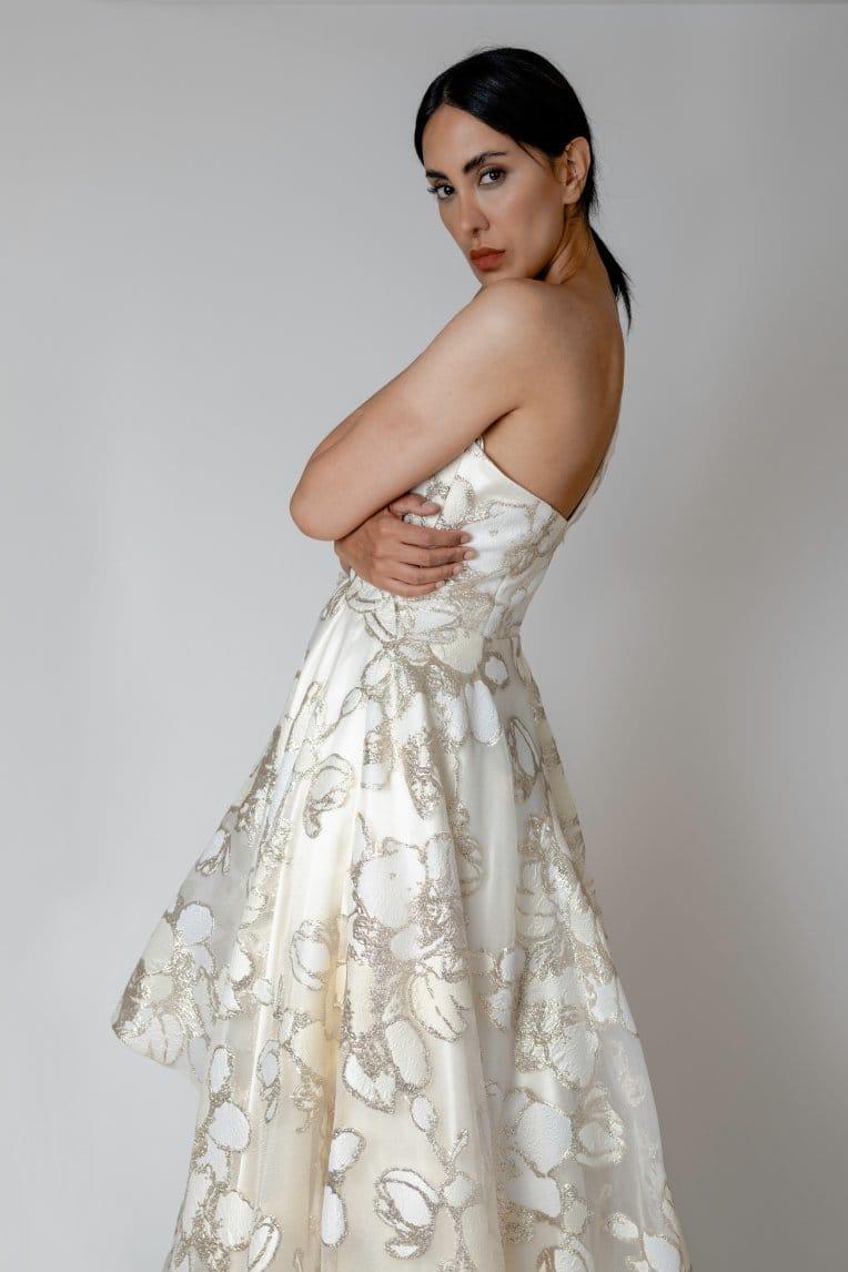 3D FLORAL HIGH-LOW WEDDING DRESS - FARACHI