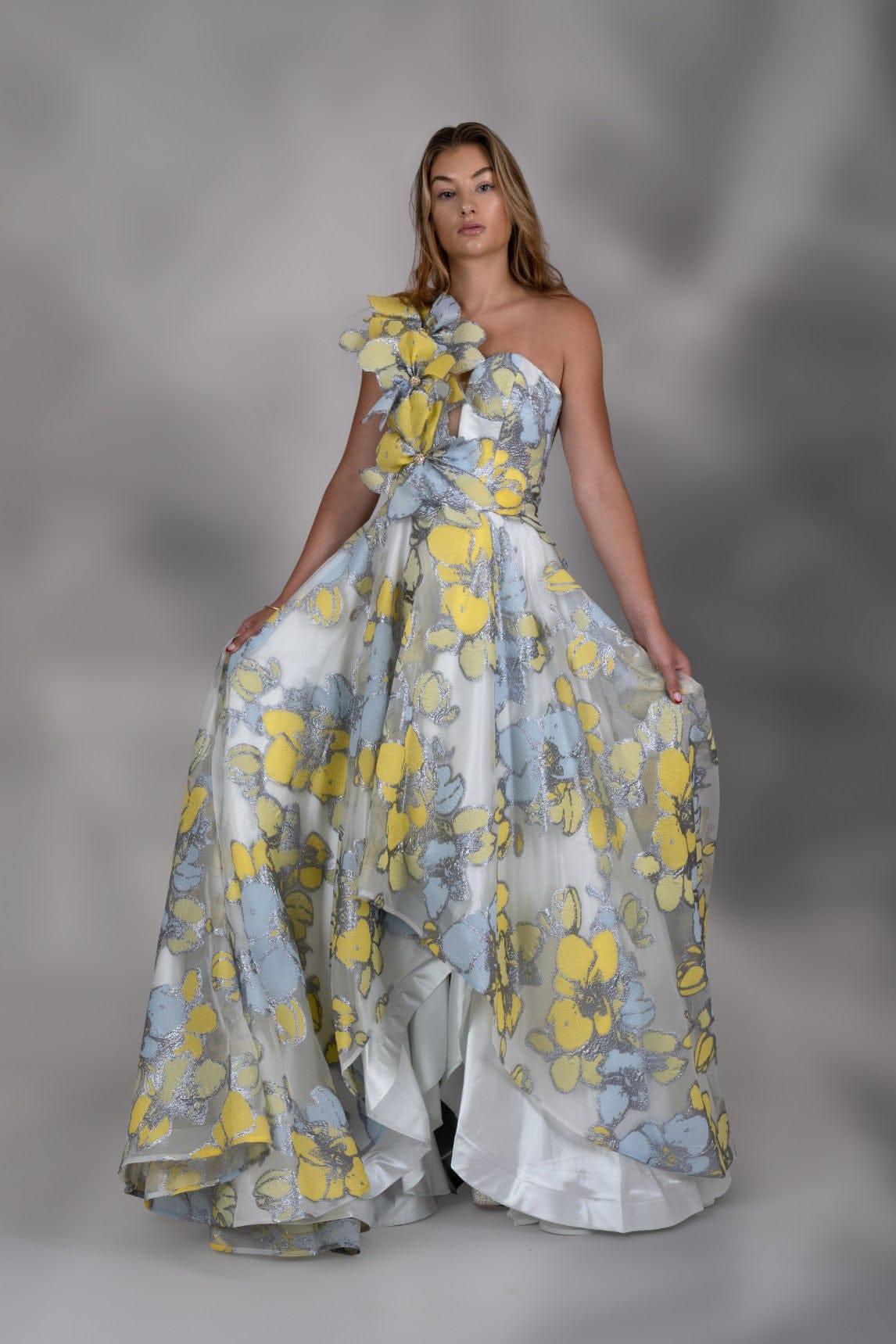 3D FLORAL HIGH-LOW BALL GOWN - FARACHI