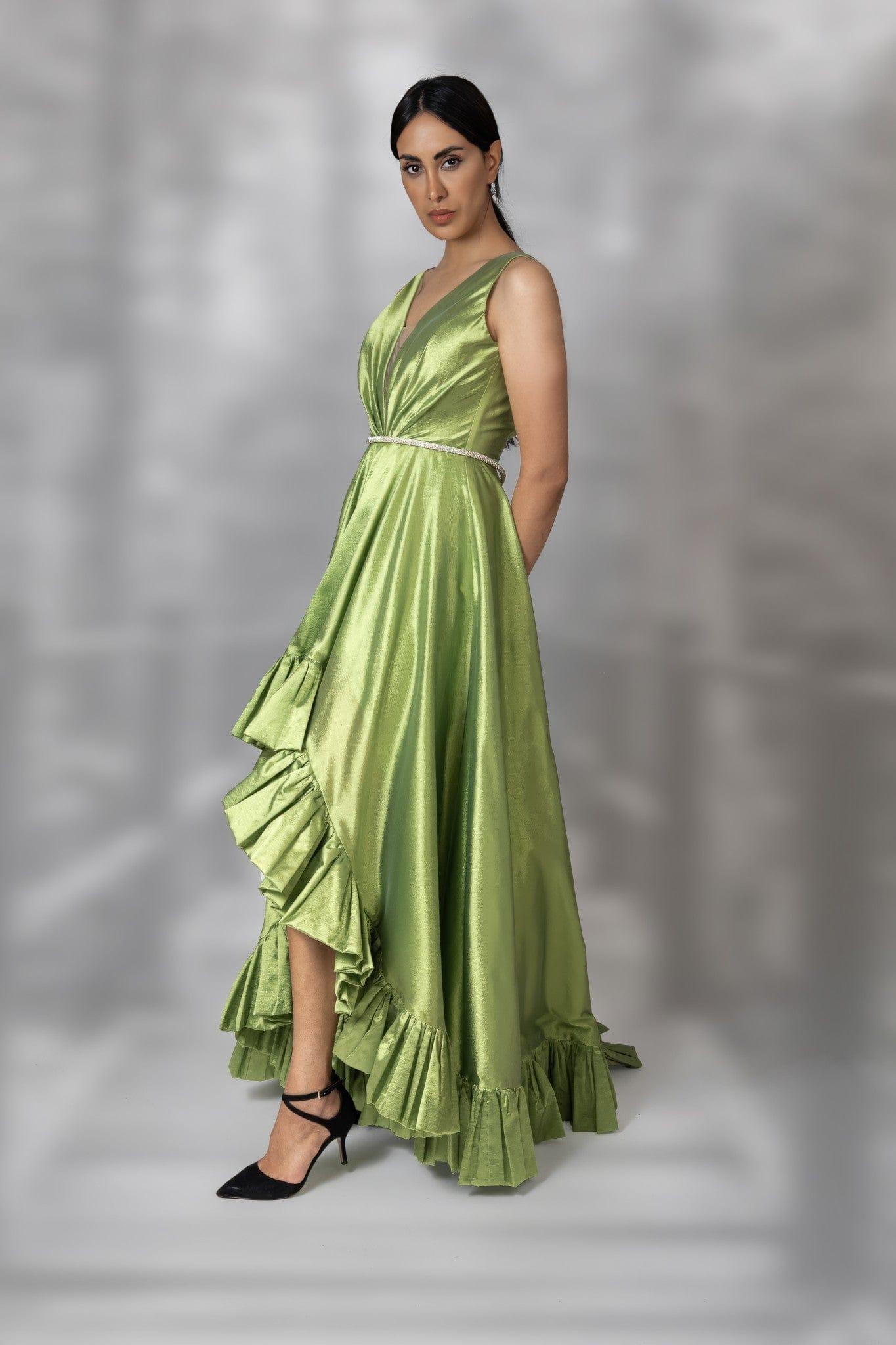RUFFLE TRIM PROM DRESS - FARACHI