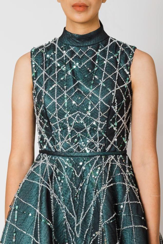 HIGH NECKLINE BEADED DRESS - FARACHI