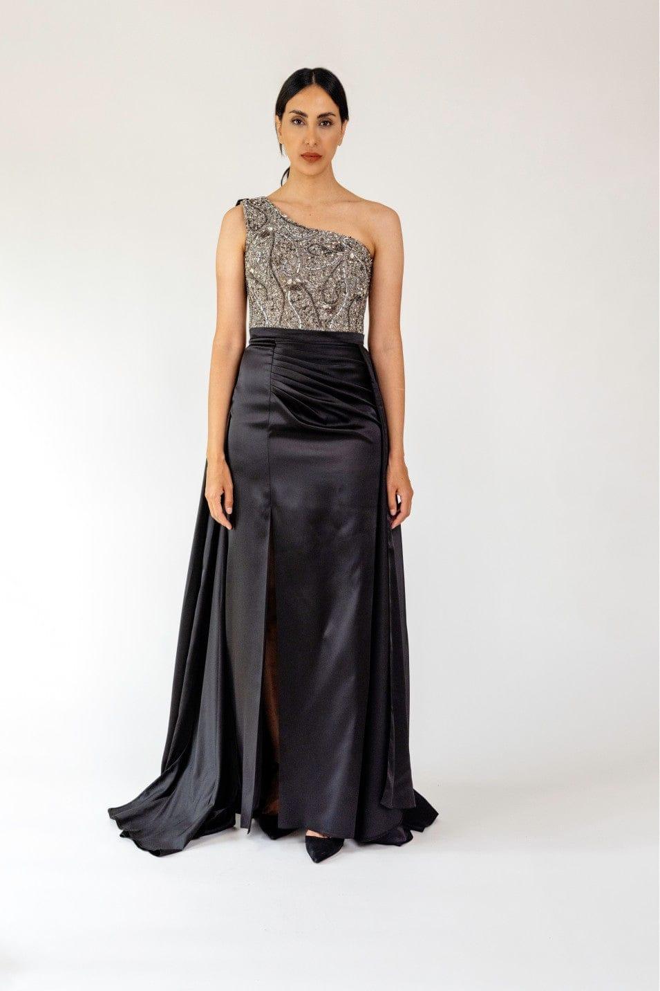 ONE SHOULDER BEADED TOP MAXI DRESS - FARACHI