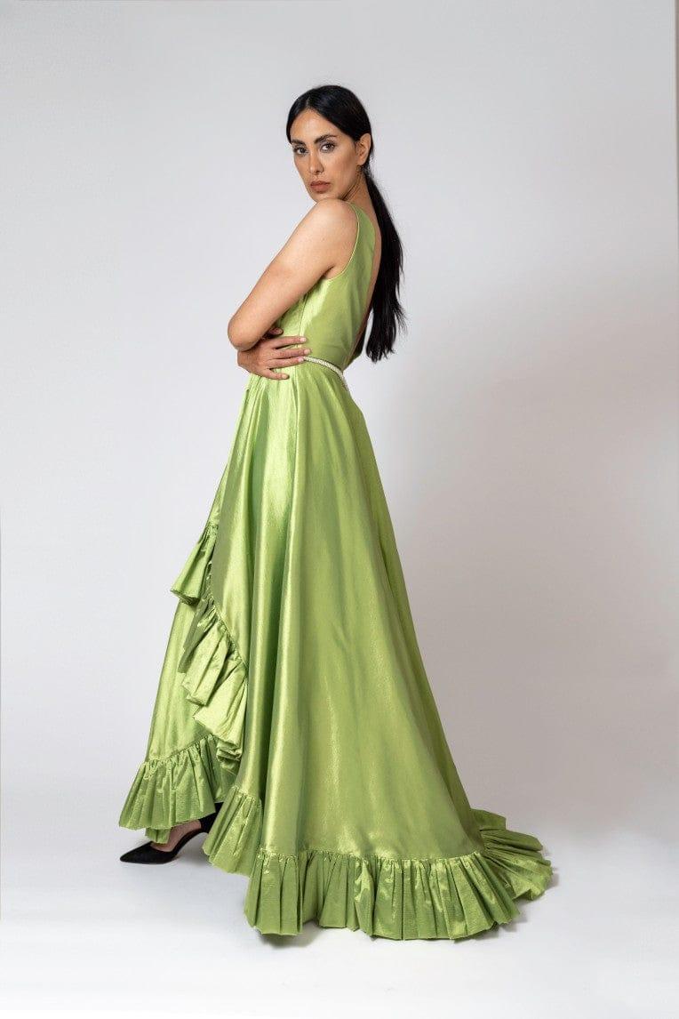 RUFFLE TRIM PROM DRESS - FARACHI